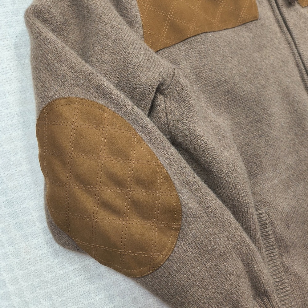 Duluth Trading Mens XL Shetland Wool Full Zip Hooded Sweater Brown Quilted Trim - Picture 6 of 11